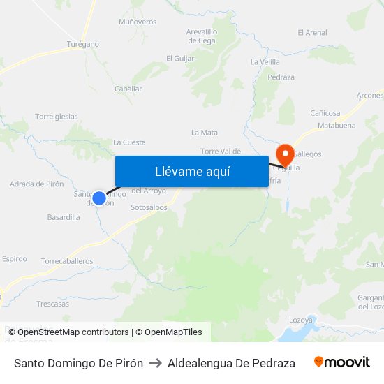 Santo Domingo De Pirón to Aldealengua De Pedraza map