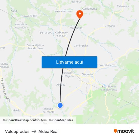 Valdeprados to Aldea Real map