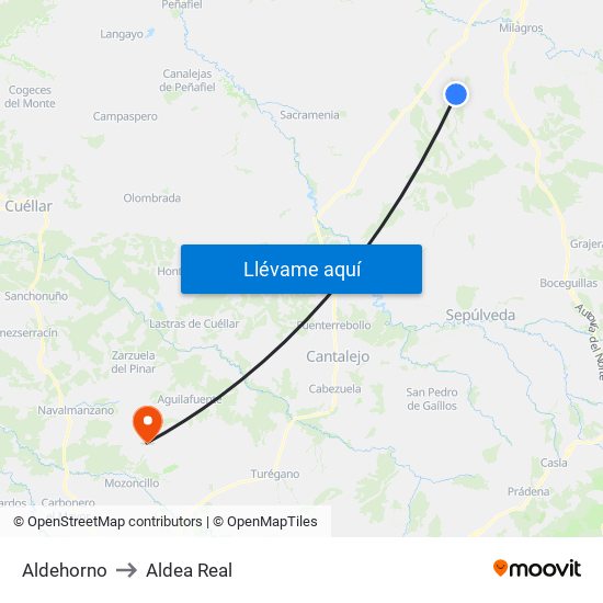 Aldehorno to Aldea Real map