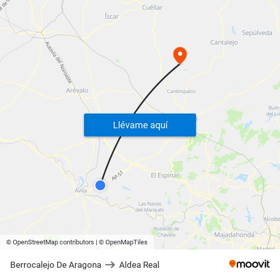 Berrocalejo De Aragona to Aldea Real map