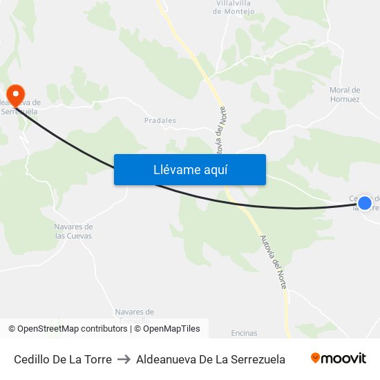 Cedillo De La Torre to Aldeanueva De La Serrezuela map