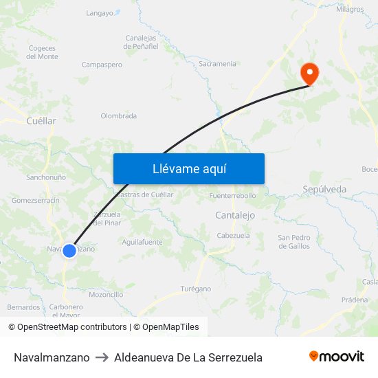 Navalmanzano to Aldeanueva De La Serrezuela map