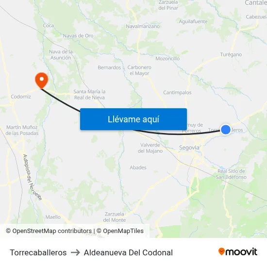Torrecaballeros to Aldeanueva Del Codonal map