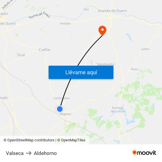 Valseca to Aldehorno map