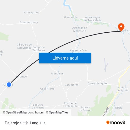 Pajarejos to Languilla map