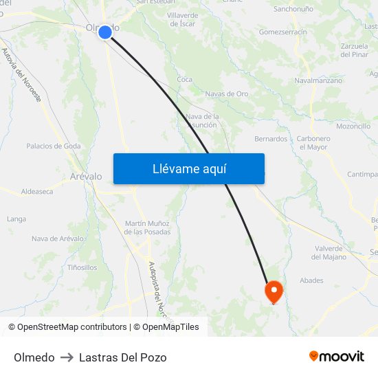 Olmedo to Lastras Del Pozo map
