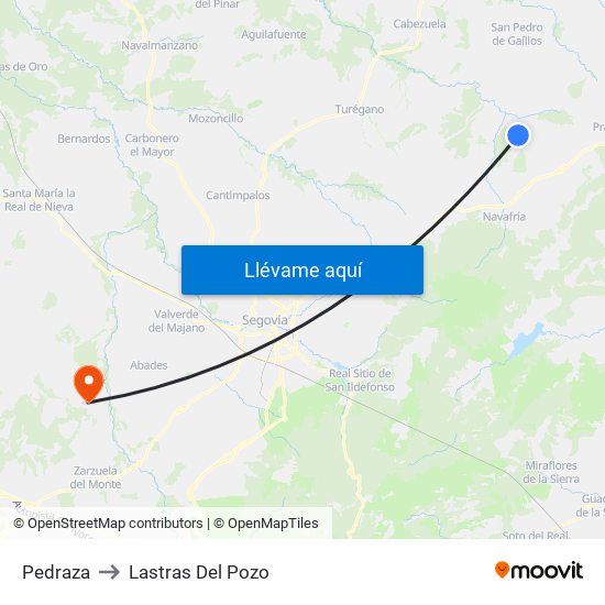 Pedraza to Lastras Del Pozo map