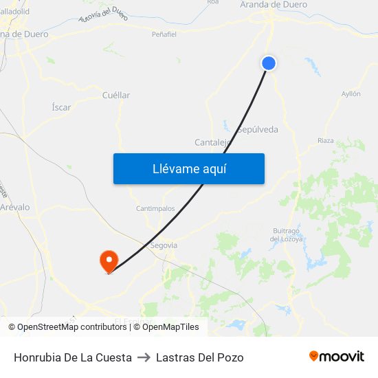 Honrubia De La Cuesta to Lastras Del Pozo map