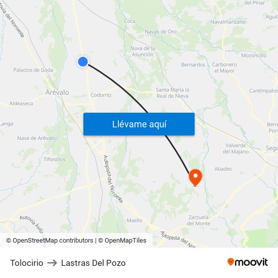 Tolocirio to Lastras Del Pozo map