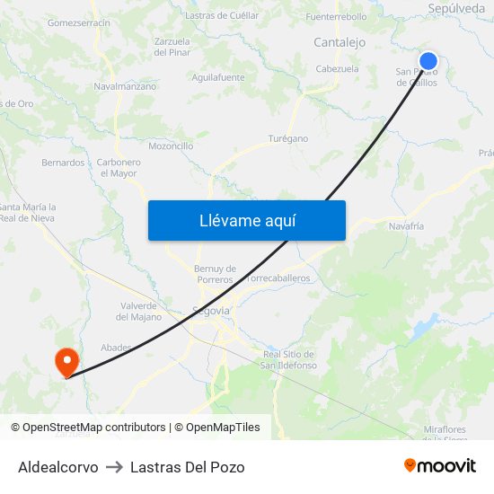 Aldealcorvo to Lastras Del Pozo map