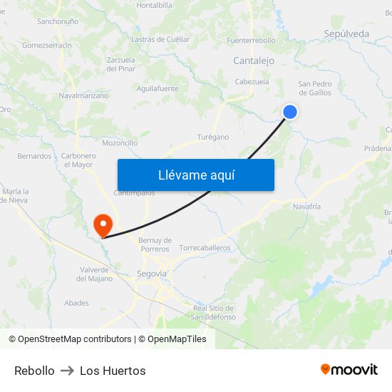 Rebollo to Los Huertos map