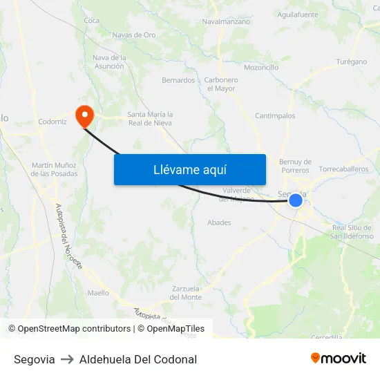 Segovia to Aldehuela Del Codonal map