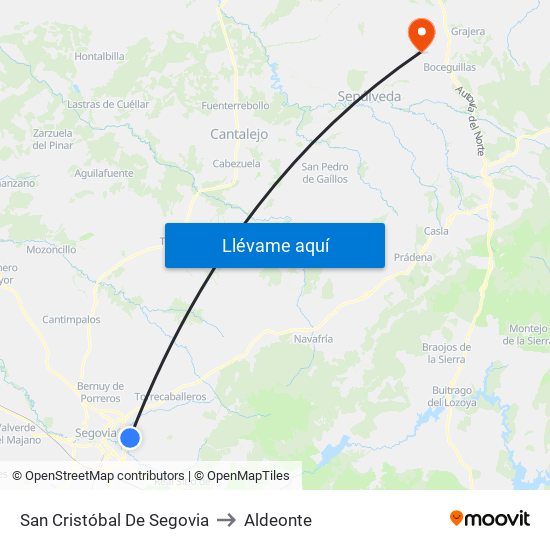 San Cristóbal De Segovia to Aldeonte map