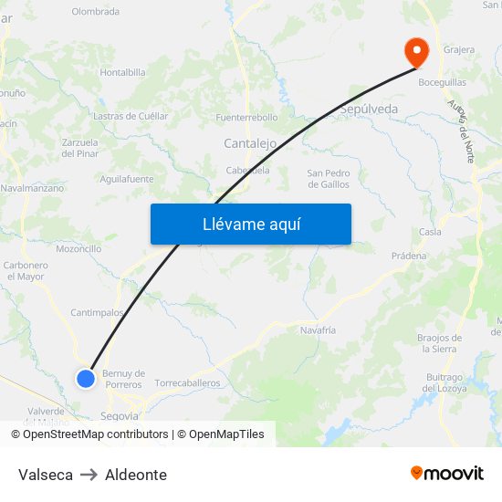 Valseca to Aldeonte map