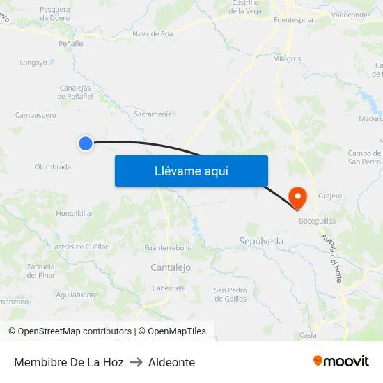 Membibre De La Hoz to Aldeonte map