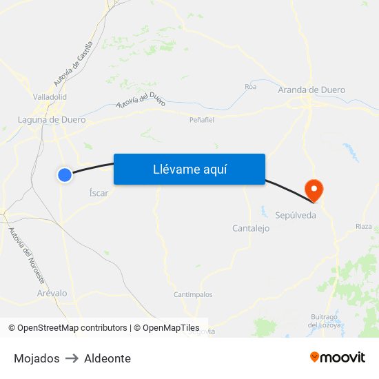 Mojados to Aldeonte map