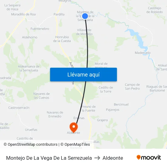 Montejo De La Vega De La Serrezuela to Aldeonte map