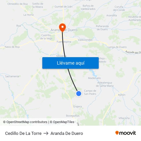 Cedillo De La Torre to Aranda De Duero map