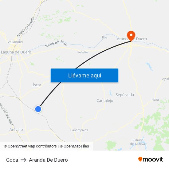 Coca to Aranda De Duero map