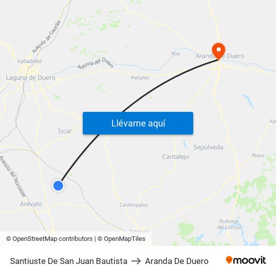 Santiuste De San Juan Bautista to Aranda De Duero map