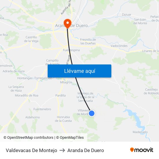 Valdevacas De Montejo to Aranda De Duero map