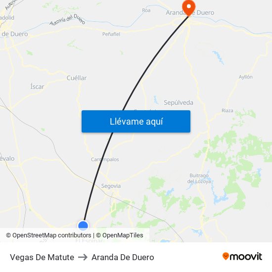 Vegas De Matute to Aranda De Duero map