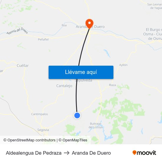Aldealengua De Pedraza to Aranda De Duero map