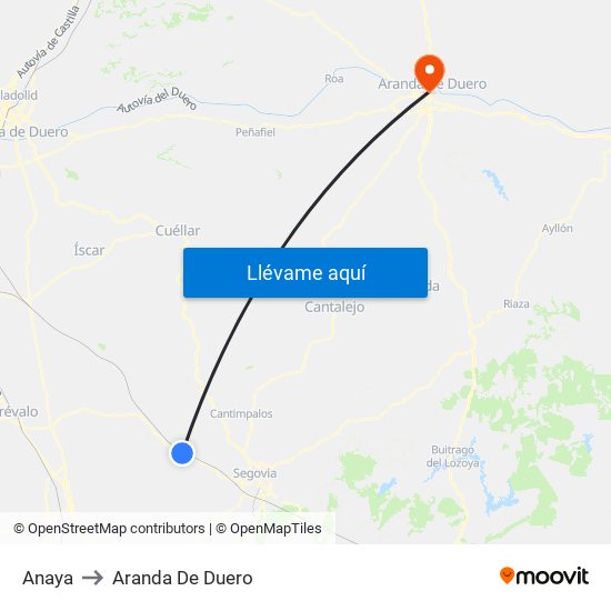 Anaya to Aranda De Duero map