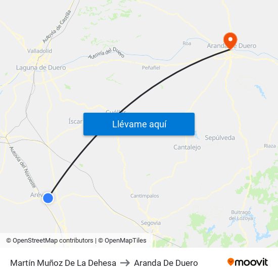 Martín Muñoz De La Dehesa to Aranda De Duero map