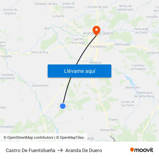 Castro De Fuentidueña to Aranda De Duero map