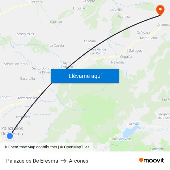 Palazuelos De Eresma to Arcones map