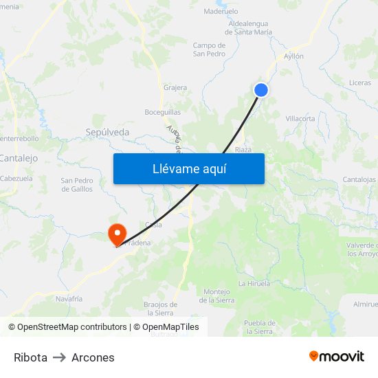 Ribota to Arcones map