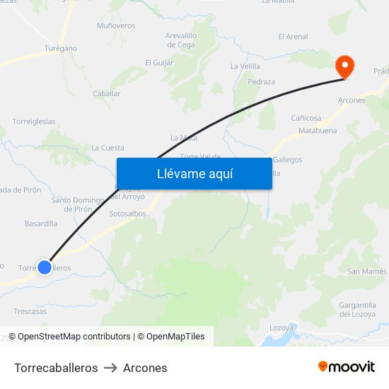 Torrecaballeros to Arcones map