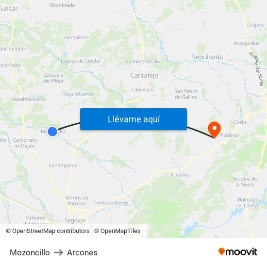 Mozoncillo to Arcones map
