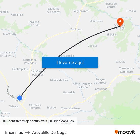 Encinillas to Arevalillo De Cega map
