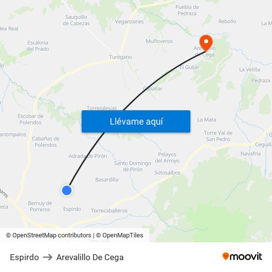 Espirdo to Arevalillo De Cega map