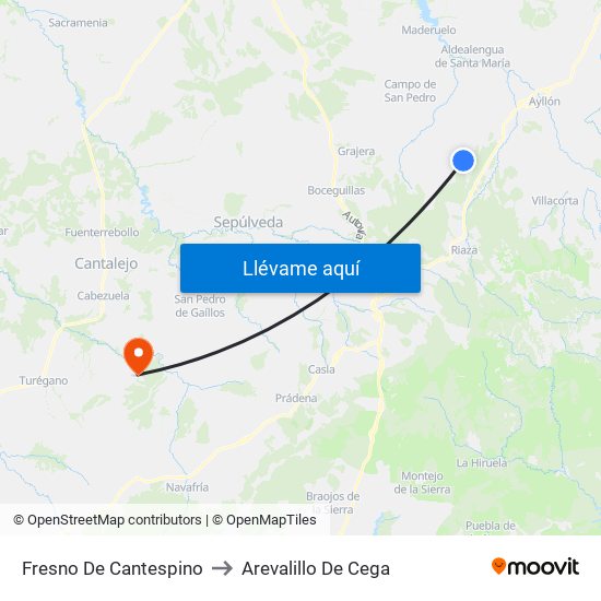 Fresno De Cantespino to Arevalillo De Cega map