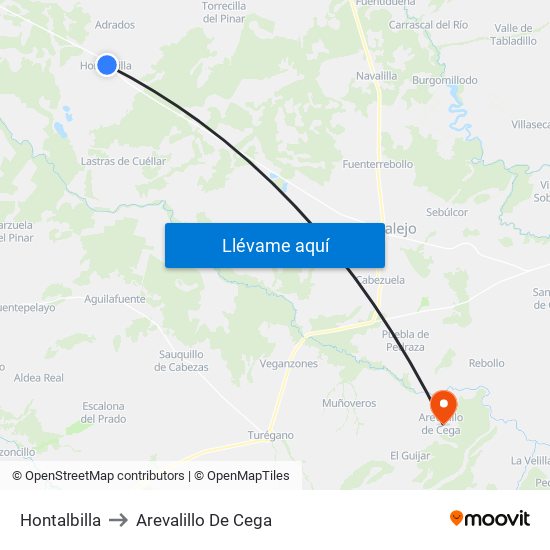 Hontalbilla to Arevalillo De Cega map