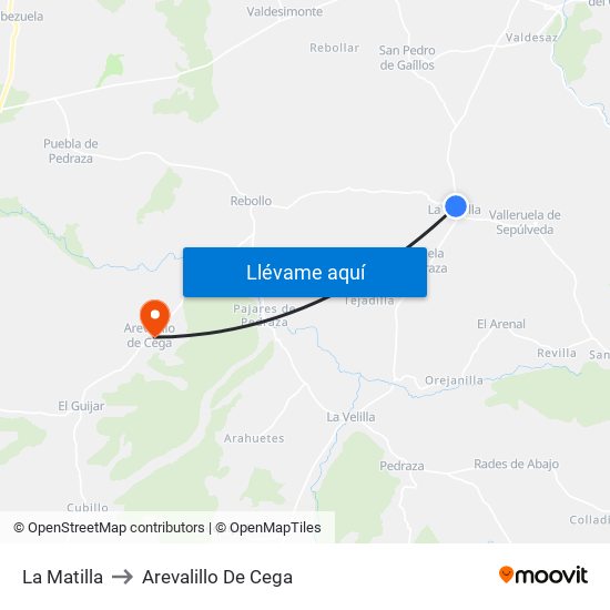 La Matilla to Arevalillo De Cega map