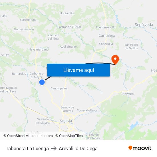 Tabanera La Luenga to Arevalillo De Cega map