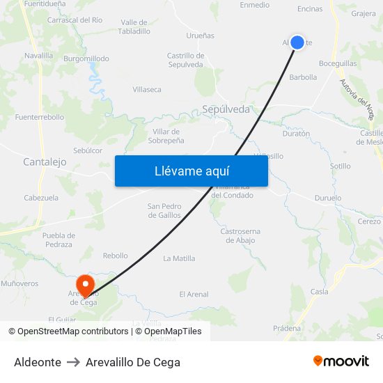 Aldeonte to Arevalillo De Cega map