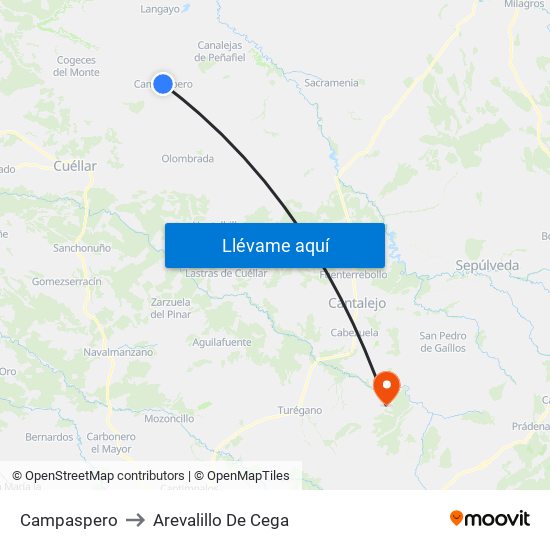 Campaspero to Arevalillo De Cega map