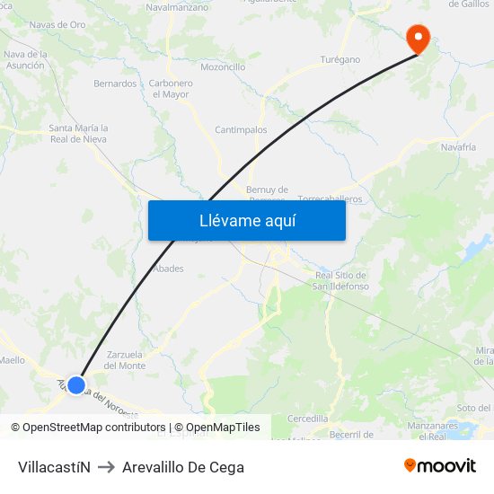 Villacastí­N to Arevalillo De Cega map