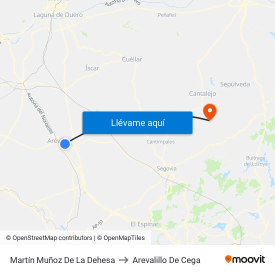 Martín Muñoz De La Dehesa to Arevalillo De Cega map