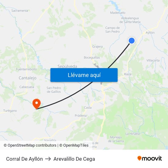 Corral De Ayllón to Arevalillo De Cega map
