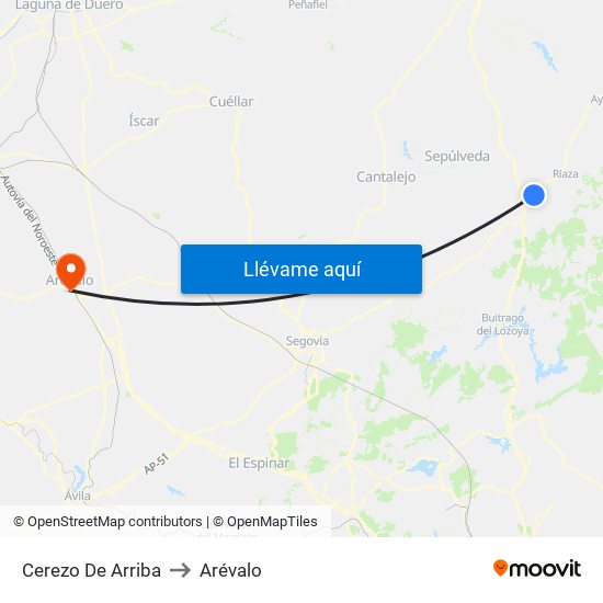 Cerezo De Arriba to Arévalo map