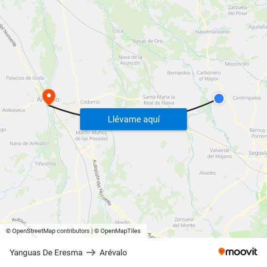 Yanguas De Eresma to Arévalo map