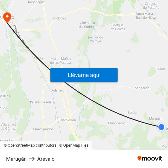 Marugán to Arévalo map