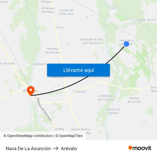 Nava De La Asunción to Arévalo map