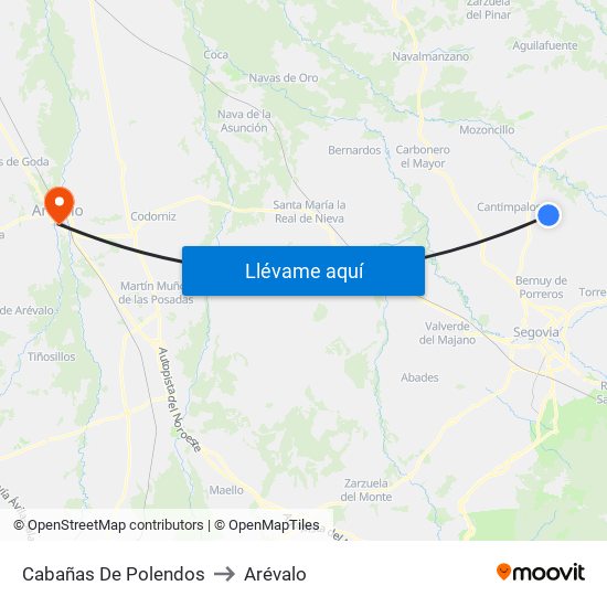 Cabañas De Polendos to Arévalo map